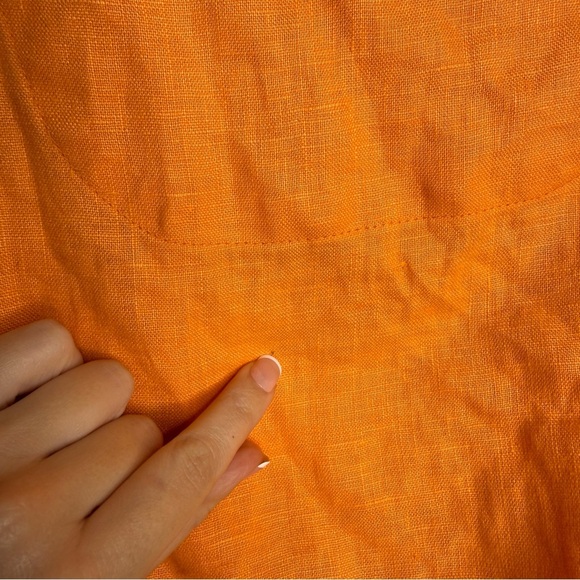 Matthew Bruch - Tie Waist Crop Top - Orange White Linen - Sz 4- RTR - Picture 11 of 13